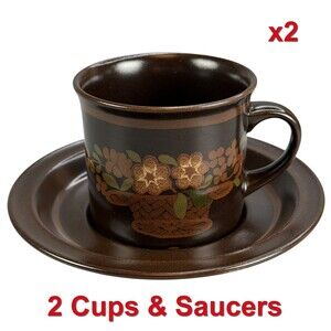 Royal Doulton Basque Cup & Saucer (x2) Lambeth Stoneware Cottagecore 1974 VTG